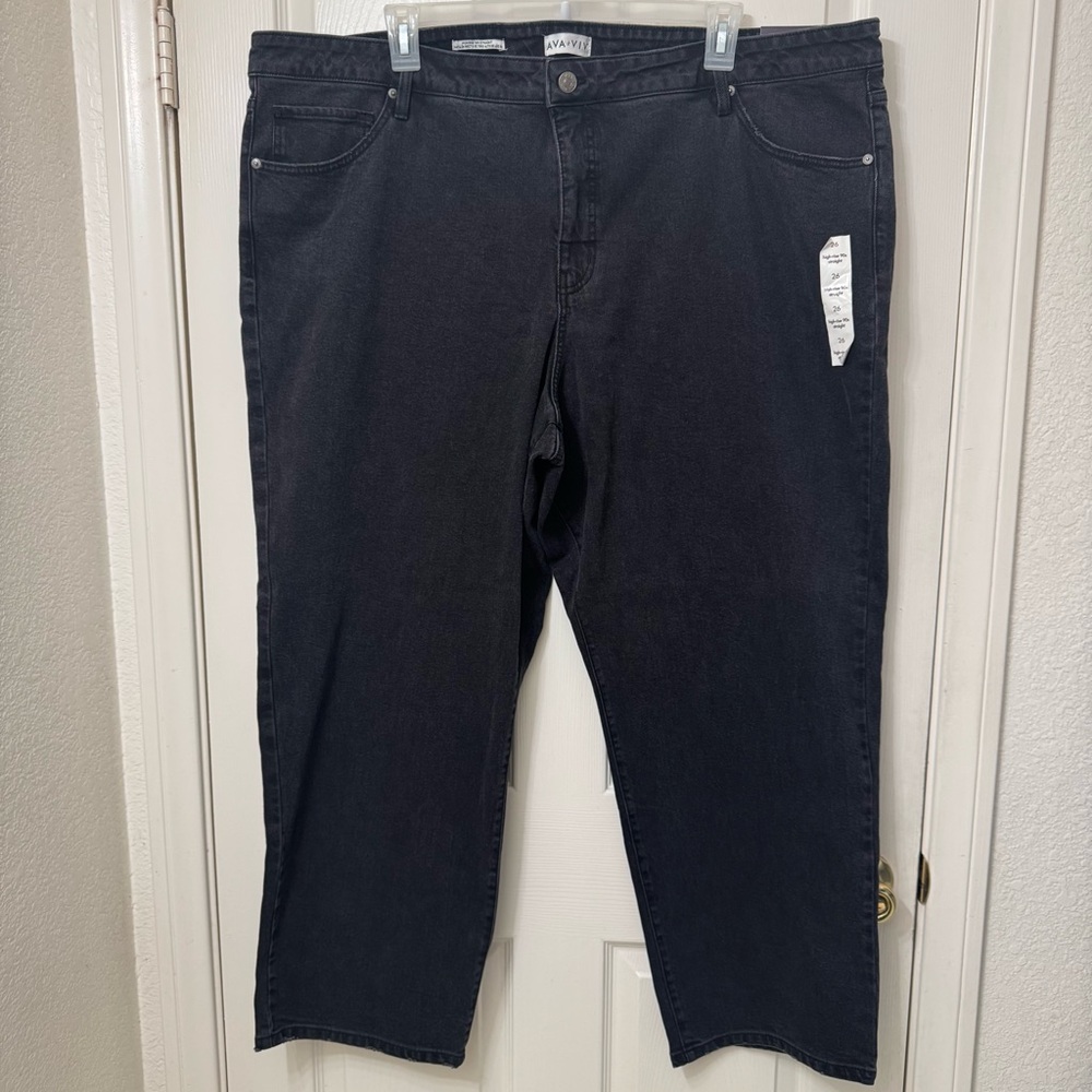 AVA & VIV Black Gray Denim Jean High Rise 90s Women Size 26 Straight NoGap Waist